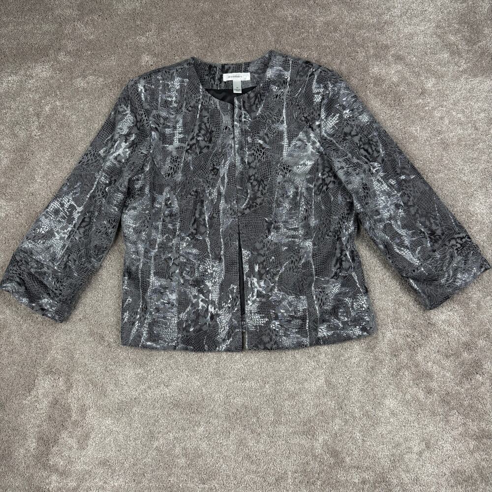 Gray Metallic Animal Print 3/4 Sleeve Blazer Jacket Size M Cocktail Dressbarn